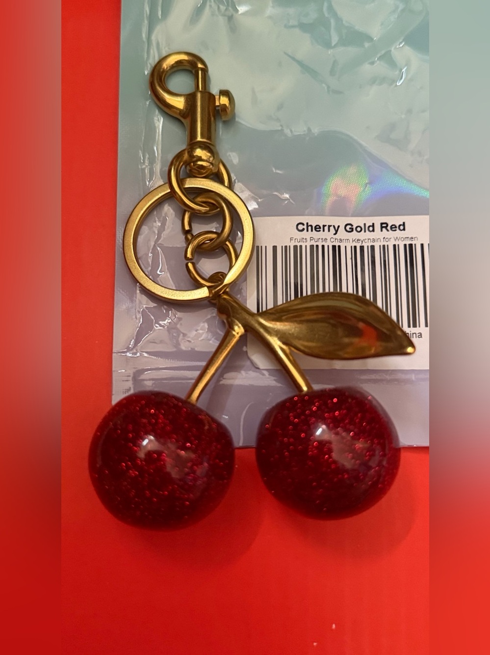 Designer inspired Cherry Gold Red Keychain Charm for Women